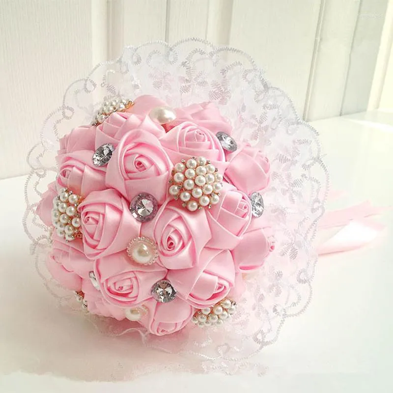 Decorative Flowers Est Pink Wedding Bouquets Pearl Slik Flower For Decoration