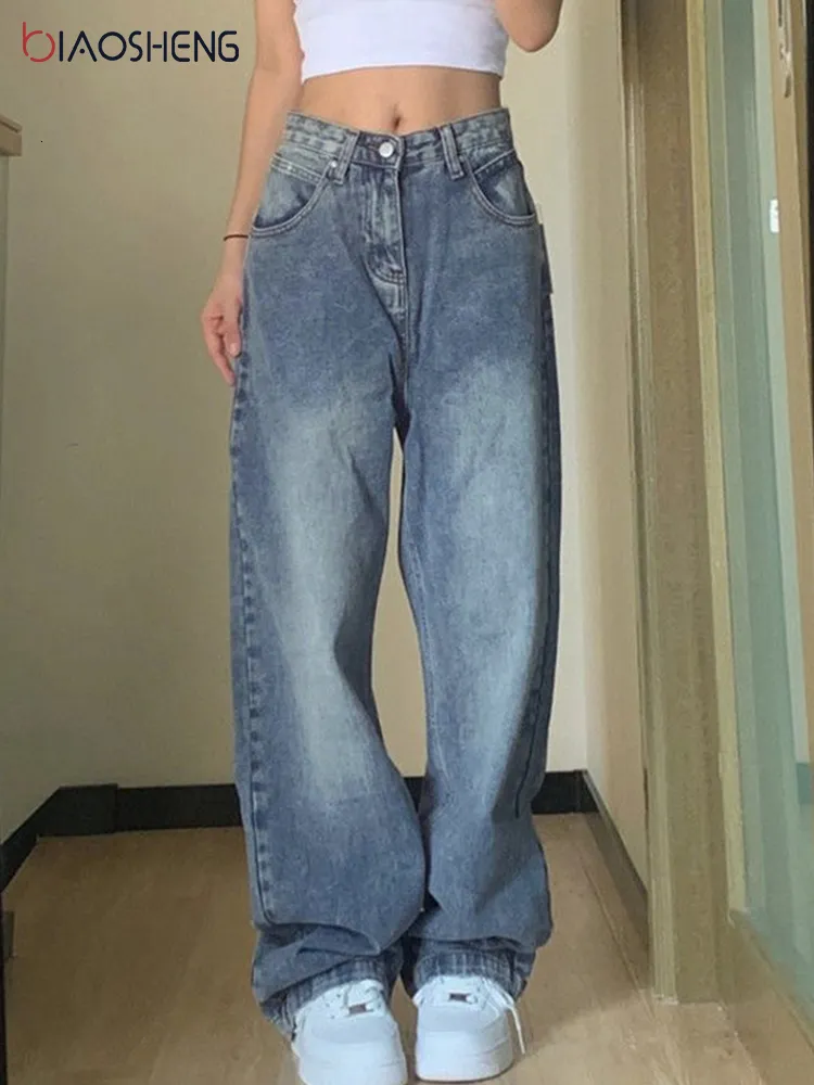 90s Vintage Baggy Straight Leg Jeans High Waist Loose Wide Leg Denim Trousers