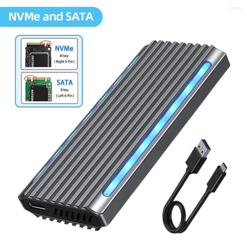 M.2 NVME SATA Caso SSD externo USB3.1 Adaptador de acionamento de estado sólido de 10 Gbps Tipo-C RGB RGB para 2280/2260/2242/2230