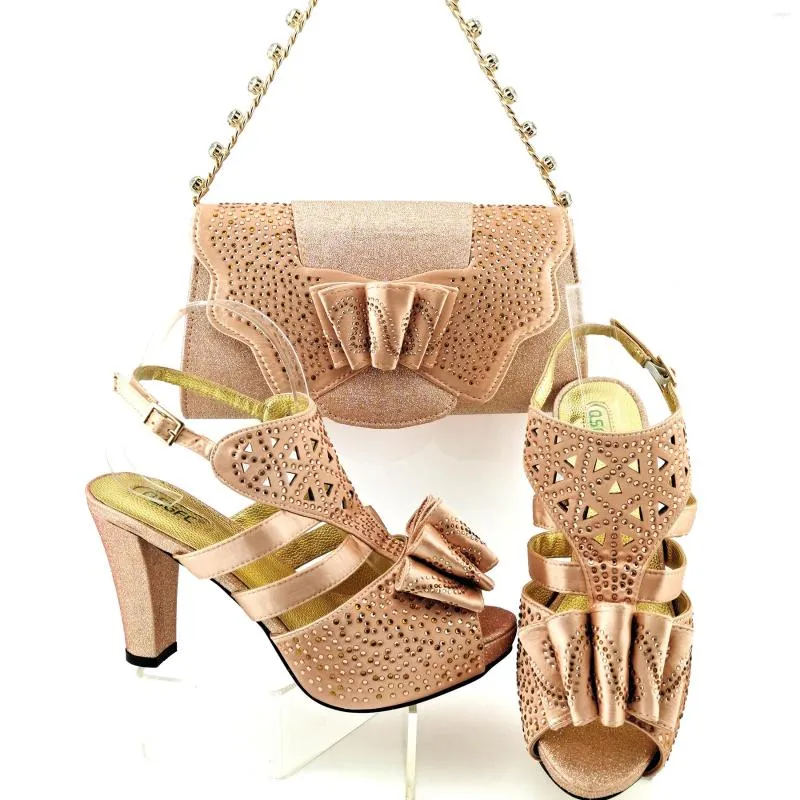 Dress Shoes Italian Design Est Peach Color Nigerian Ladies And Bag Set With Wisp Of Air Style Colorful Crystal Decoration