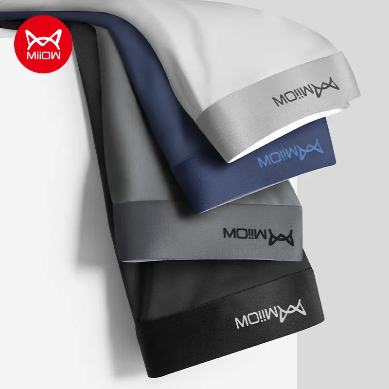 MUITAS MIIOW 4PCS Boxershorts Men Apreseno Antibacteriano Gelo Roupa de Roupa de Algodão Algodão Menores Maciculares Male Possas Macicadas 230518