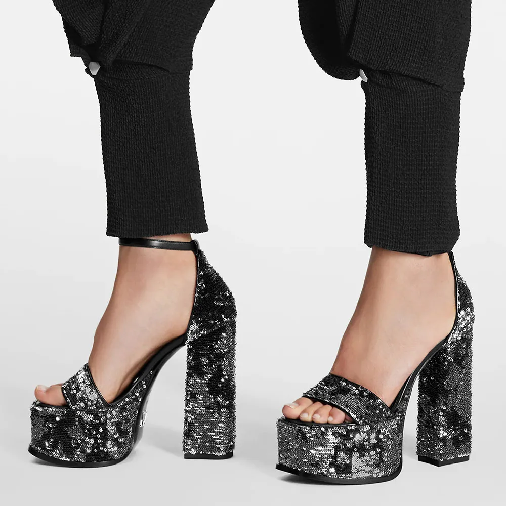 Bulk Designer Platform Sandals: Sequin Glitter Heels Party Queen