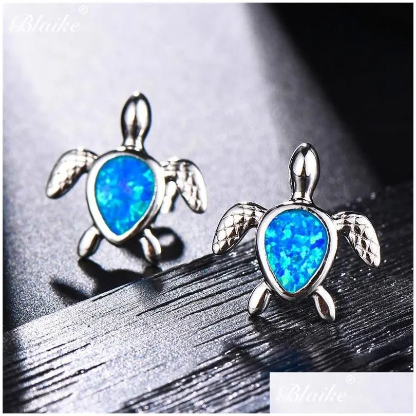 スタッドBlaike Luxury 925 SterlingSier Jewelry White/Blue Opal Earrings for Women Cute Tortoise Summer Drop Delivery DHS0O