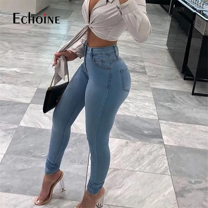 Jeans Echoine Women Jeans Stretch Skinny Denim Pants Slim Female Trousers Fashion Jeggings Leggings Pockets Cotton XS6XL