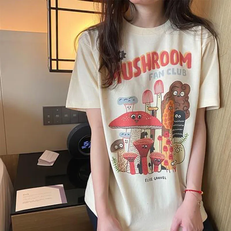 Kvinnor Tshirt Dream Dream the Mushroom Cute T Shirt Harajuku Vintage 80s 90s Cotton Short Sleeve Kawaii Graphic Funny Tee Streetwear Clothes 230518