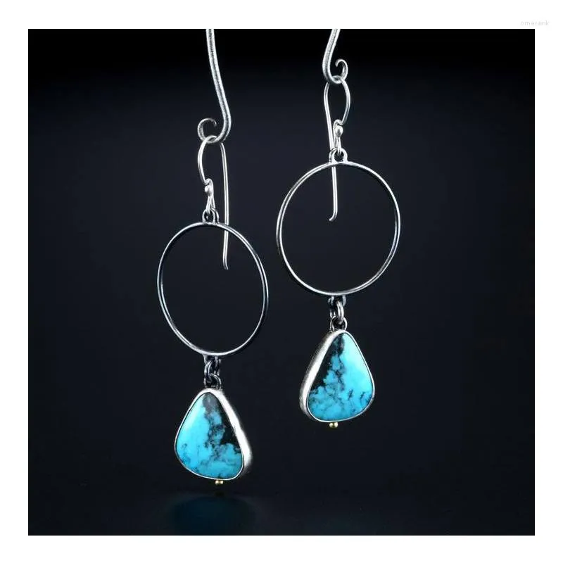 Boucles d'oreilles pendantes femme bijoux bohème créatif goutte d'eau en forme de balançoire galvanoplastie 925 rétro thaïlandais argent Turquoise