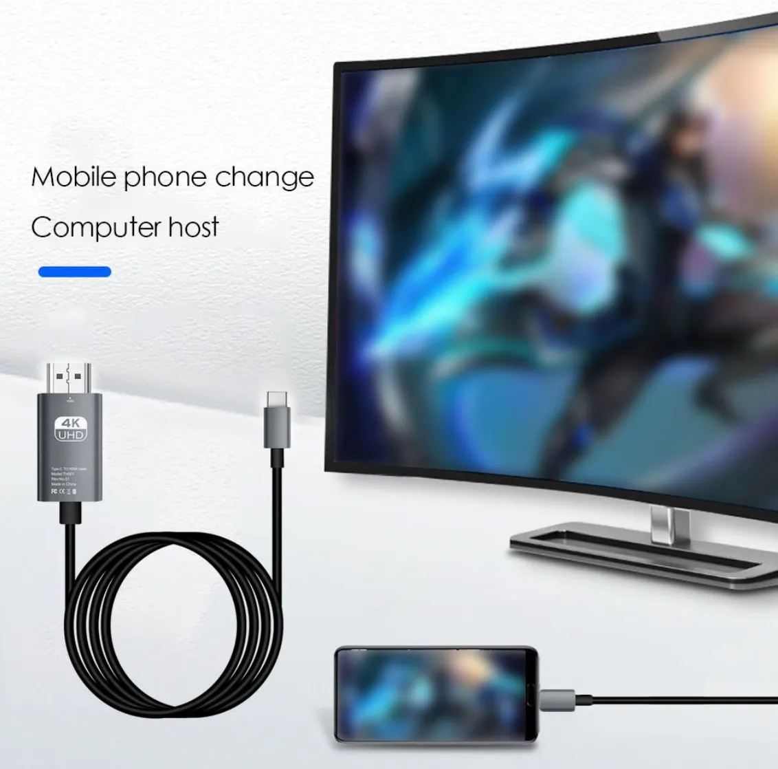2m 4K USB Type C To HDMI Adapter Cable High Resolution Screen Casting ...