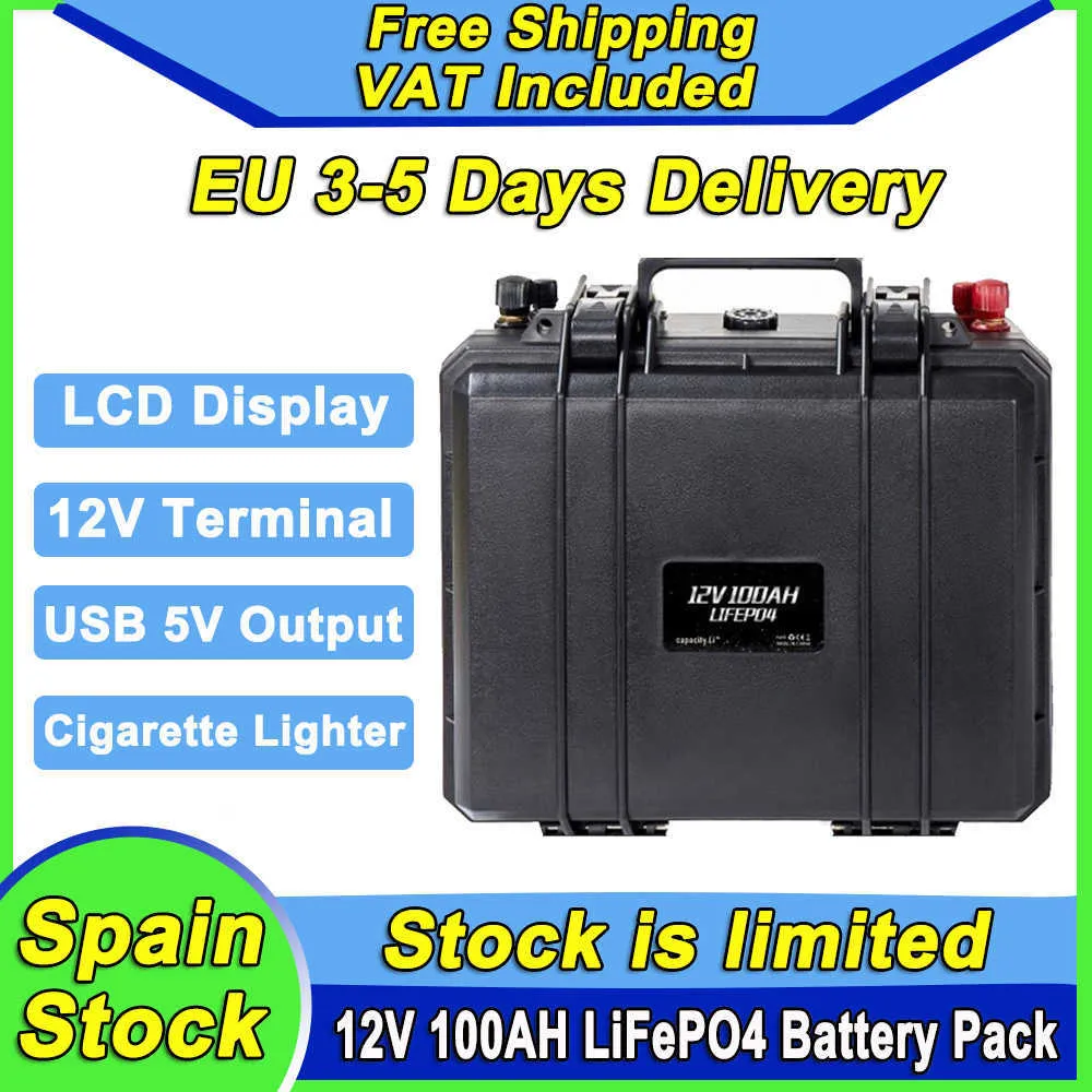 12V 100AH ​​LIFEPO4 Batterijpakket Oplaadbare lithiumijzerfosfaatbatterij voor camping Boat RV Golfkar Solar Inveter