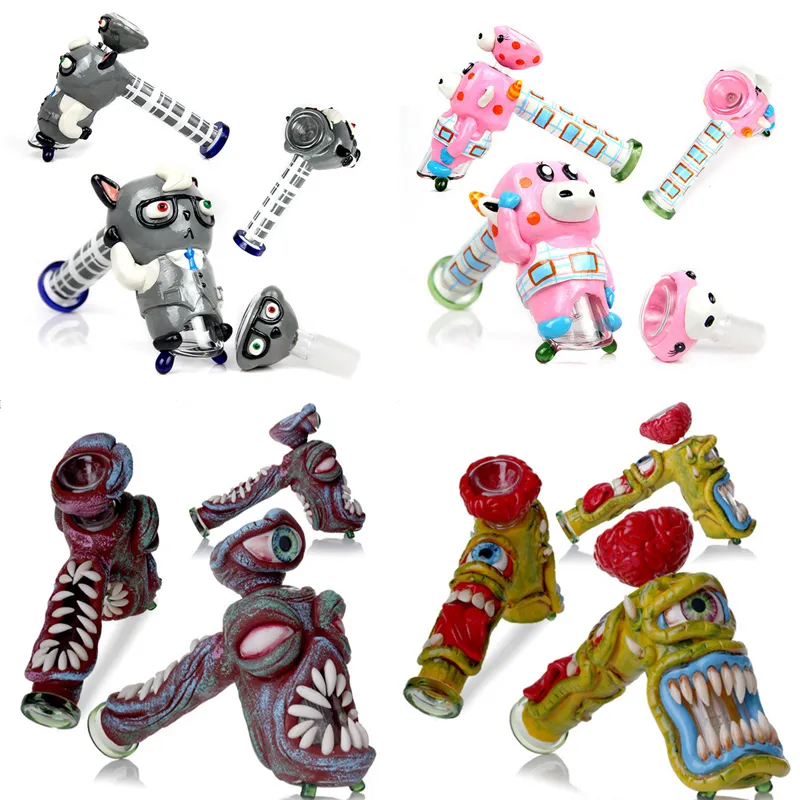 Dropshipping Vintage Monster 3D Hand Glass Bubbler Bong Water Hookah