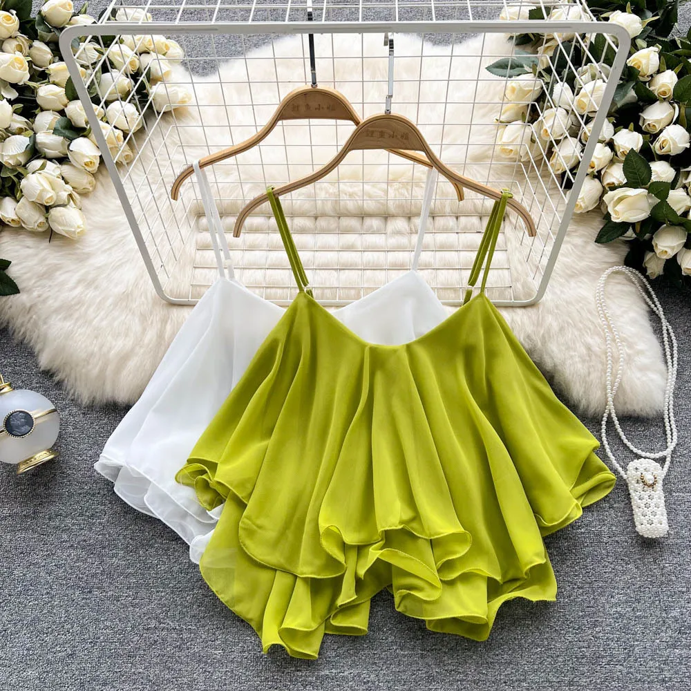 Camis Spaghetti Raps Ruffle Ruffle Neamveless Tanks Camis Corean Corset Crops Tops Camisoles Summer Y2K 230519 1 104 DHgate