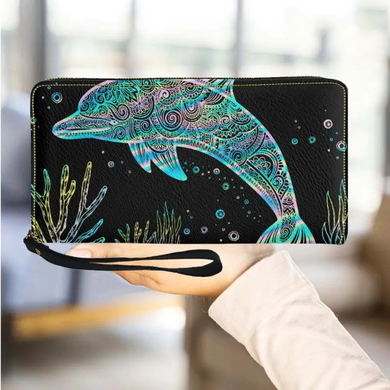 Wallets Personalized Dolphin Design Long Wallet Birthday Gift Fashion Clutch Custom DIY Tote Bag Ladies PU Leather Wristband