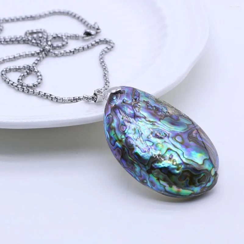 Pendant Necklaces Vintage Natural Abalone Shell Necklace Oval Polished Metal Chain For Women Trendy Jewelry Party Gifts