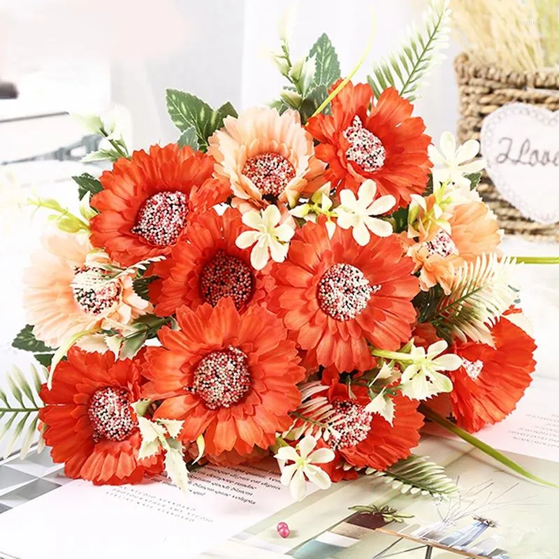 Flores decorativas 1Bunch Gerbera Flor artificial Diy Home Garden Party Wedding Decoration Daisy Sunflower Silk Bride Bouquet Fake