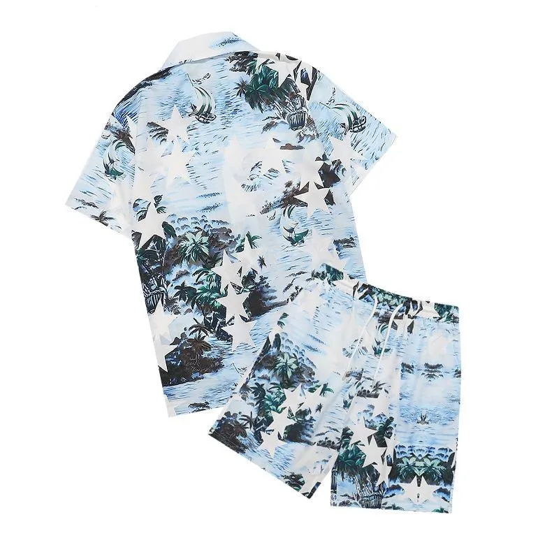 Designer set knop omhoog met een met één borte afdrukken heren Hawaii bloemen casual shirts en kort los zijden shirt-T-stukken mannen t-shirt
