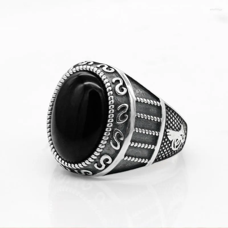 Cluster Rings Pure 925 Sterling Silver Men Ring With Natural Black Agate Stone Thai Design For Turkish Handmade Jewelry Gift