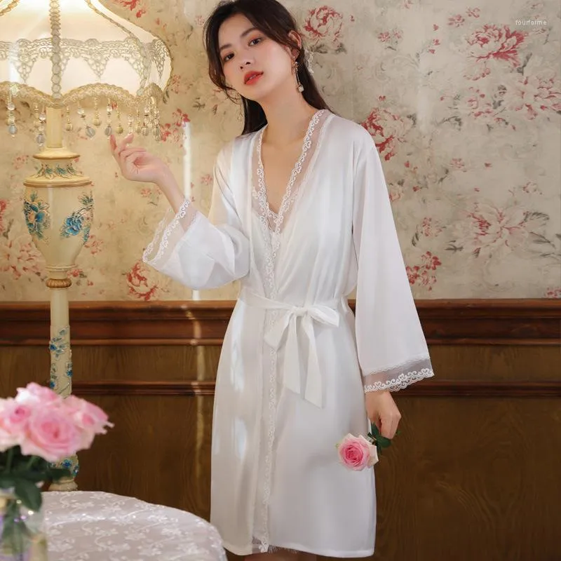 Sexy Lace Satin Nightgowns With Robe Set White Fairy Night Dress For Women  With Built In Bra And Knicker Sets And Ice Silk Nightwear From Fourforme,  $22.74