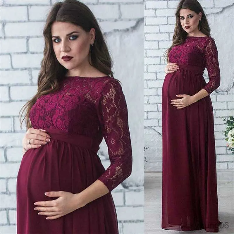 Vrouwen zwangere zwangerschapskleding zwangerschapskleding lange mouw feestjurk kraamkleding voor fotografie rekwisieten r230519