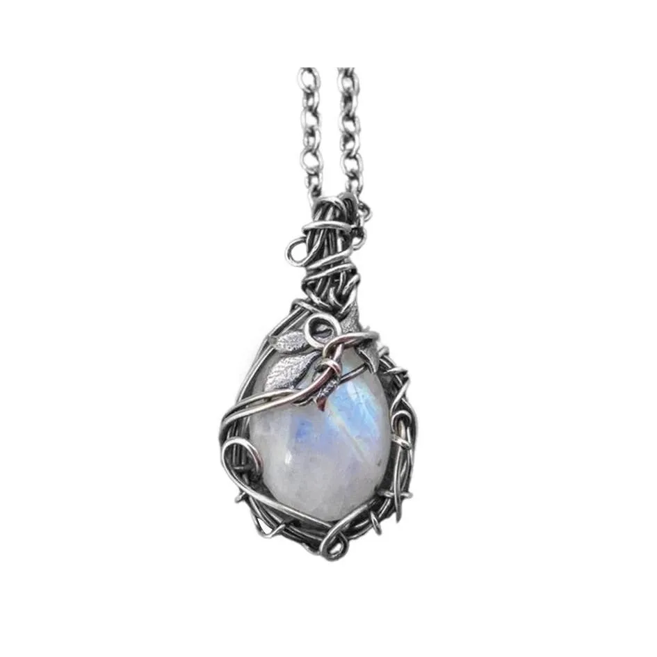 Pendant Necklaces Vintage Moonstone Necklace High Quality Esigned Women Lady Girls Jewelry Wedding Birthday Gift Drop Delivery Pendan Dhwqk