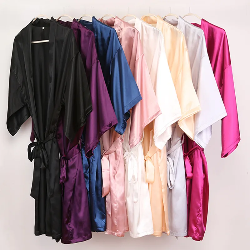 Женская одежда C Fung Plain Satin Hoots Розовый шампанский серебряный кимоно-халат женский халат для женской простоты пижам свадебные одежды Short S-XXL 230518