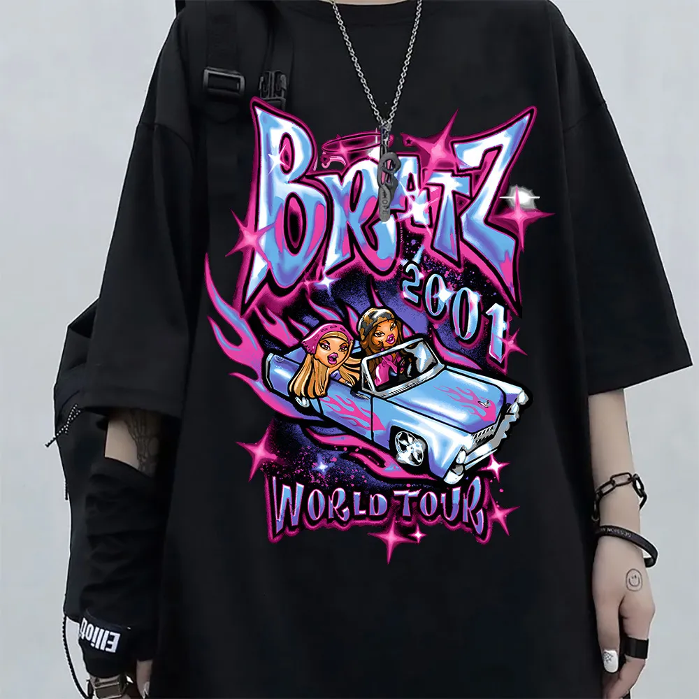 Men's TShirts Bratz T Shirts Women Oversized Tshirt Aesthetic Harajuku Y2k Tops Men Streetwear Black Casual 100% Cotton Short Sleeve Tshirt 230519