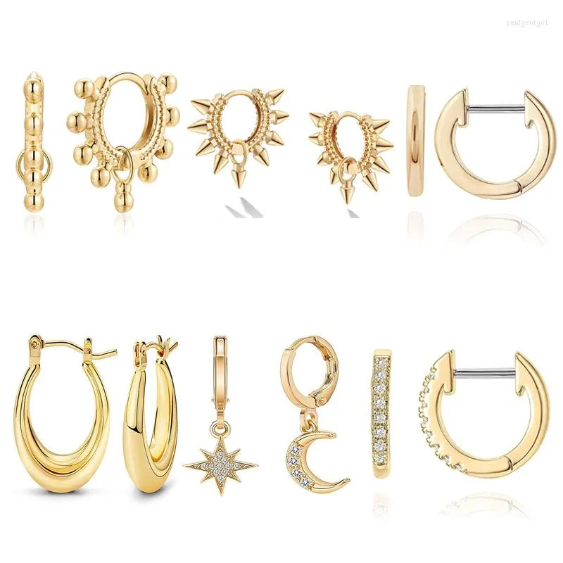 Hoop kolczyki plaża prosta gwiazda księżyca nit Nit Nuty Huggie Cubic Zirkonia Bead CZ Sleeper Earring dla kobiet dziewczyny biżuteria moda