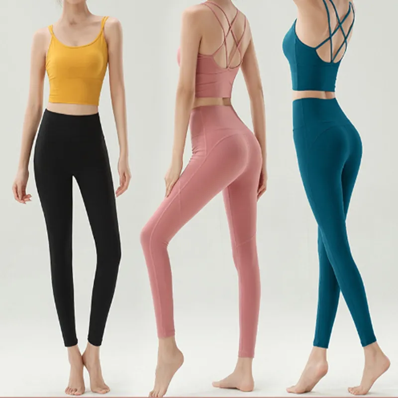 LU-98 Yoga legging Pants Women's High Waist Hip Lift Nude Feel Yoga Pants Traceless Quick Drying Running Fitness Pants Sports Yoga