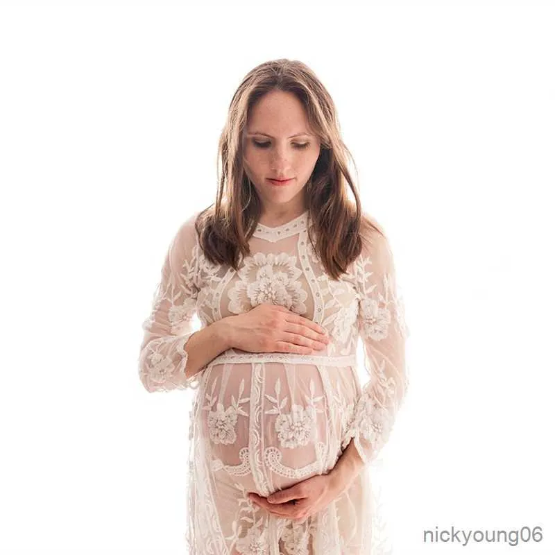 Abito per fotografia di maternità all'uncinetto Abito per fotografia di gravidanza a maniche lunghe R230519