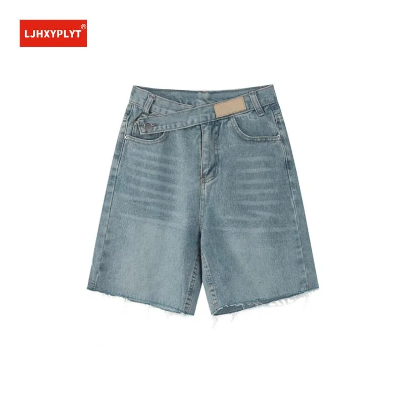 Jeans kvinnor denim shorts hippie knapp justera hög midja kort hajuku breda ben ny sommar bomull jean fempoäng shorts neutral