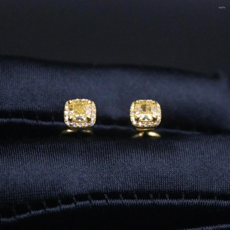 Pendientes de aro Real Pure 999 24k Oro amarillo Stud Hombres Mujeres Lucky Gift Zircon Square 1.69g