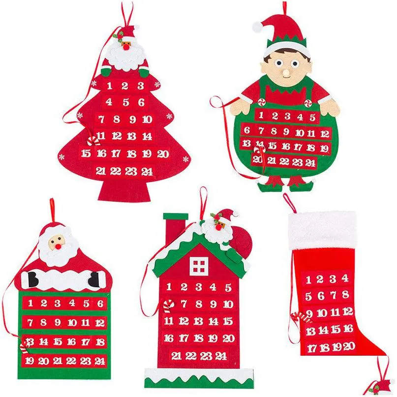 Decorazioni natalizie Calendario conto alla rovescia Tessuto non tessuto Natale Babbo Natale Calendari Appeso a parete morbido Merry Drop Delivery Home Gard Dhofe