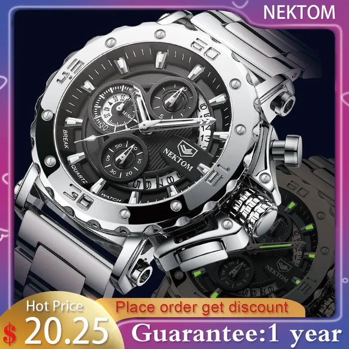 NEKTOM Men's Watches Quartz Watch Waterproof Watches Steel Strap