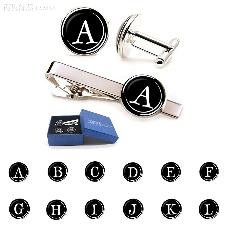 26 LETRAS DE ALFABETO PRESS PREMEIRA MENINAS MENINES CUFFLINKS TIE CLIPE DE CLIP DE CAMADA TERDE CUFF LINKS CASELHO