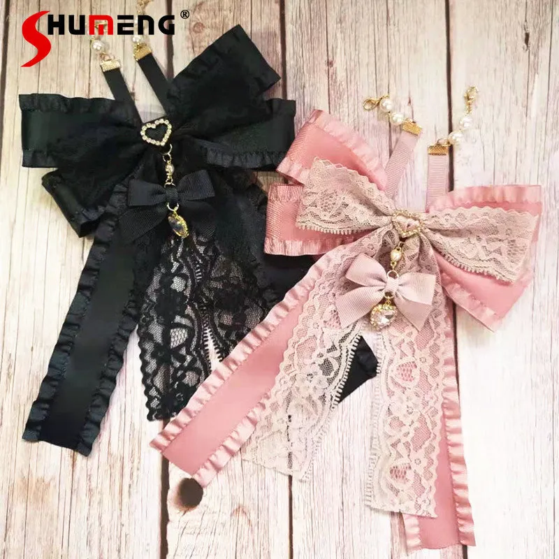 Nekbladen lolita schattig meisje handgemaakte barrettes haaraccessoires Japanse stijl zoete broche big boog love hanger kanten head clips voor vrouwen 230519