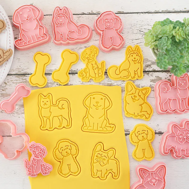 Bakvormen 8 Stuksset 3D Hond Bakvormen Cookie Mold Biscuit DIY Cartoon Druk Verjaardag Gereedschappen Gift Cake Decorating 230518