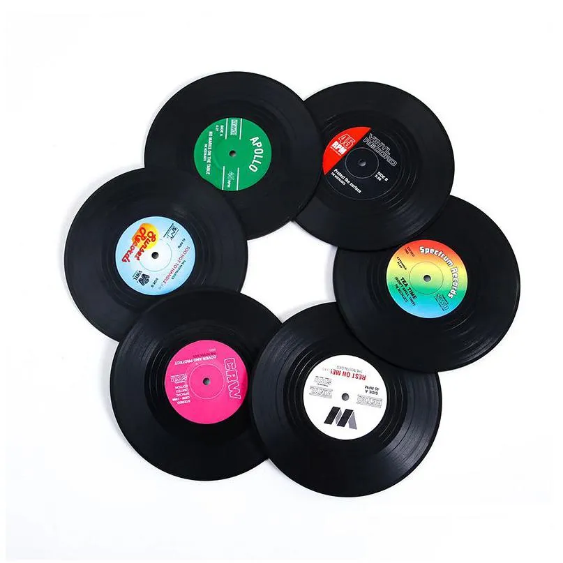 Mats Pads Vinil Record Disk Coaster para bebidas resistentes a calor Decoração de casa Creative Copa Table Drop Drop Garden Kitch Kitch Dhcfj