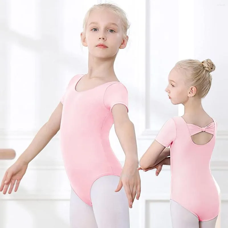 Стадия носить Aoylisey Girls Ballet Dance Dance Купальники с коротким рукавом гимнастики боди, отрываясь назад