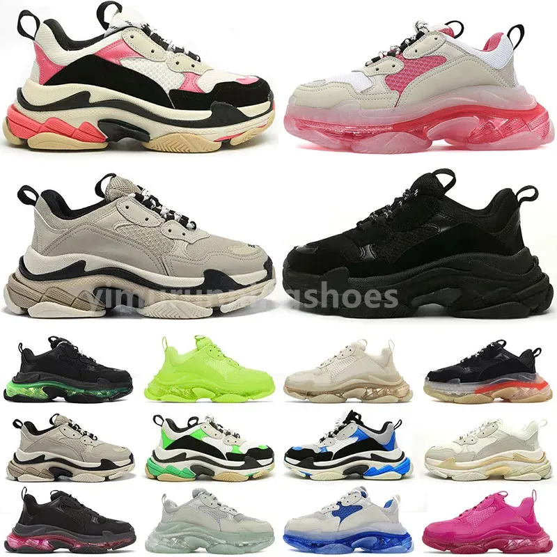 Triple s Casual Shoes Men Women Designer Platform Sneakers Paris Clear Sole trainer Back White Grey Red Turquoise Neon Luxury Triple-S Daddy shos mens trainers Y6