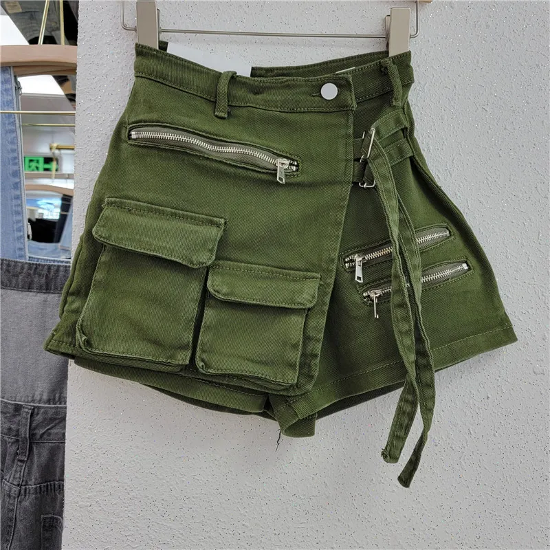 Women s Sexy Denim Cargo Shorts with Zipper Pockets Casual Summer Mini Shorts 5 Colors Available