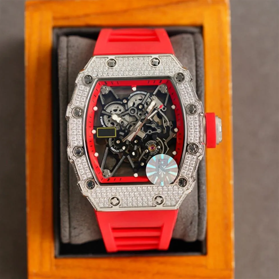 6 Arten Luxus-Herrenuhren mit silbernen Diamanten, Größe 42 mm, rot-weißes Armband, mechanisch, Automatikaufzug, Glide, glatter Sekundenzeiger, Sport 2270