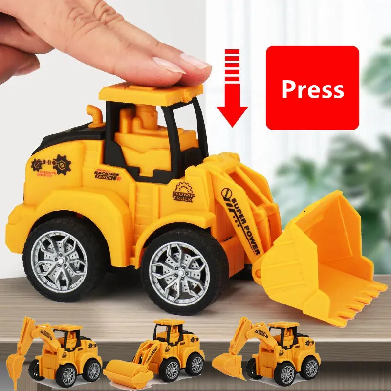 Diecast Model 1PC Pull Back Car Toys Retro Classic Vehicle Engineering Models Excavator Crane Bulldozer Roller Ambulance Kids Boys 230518