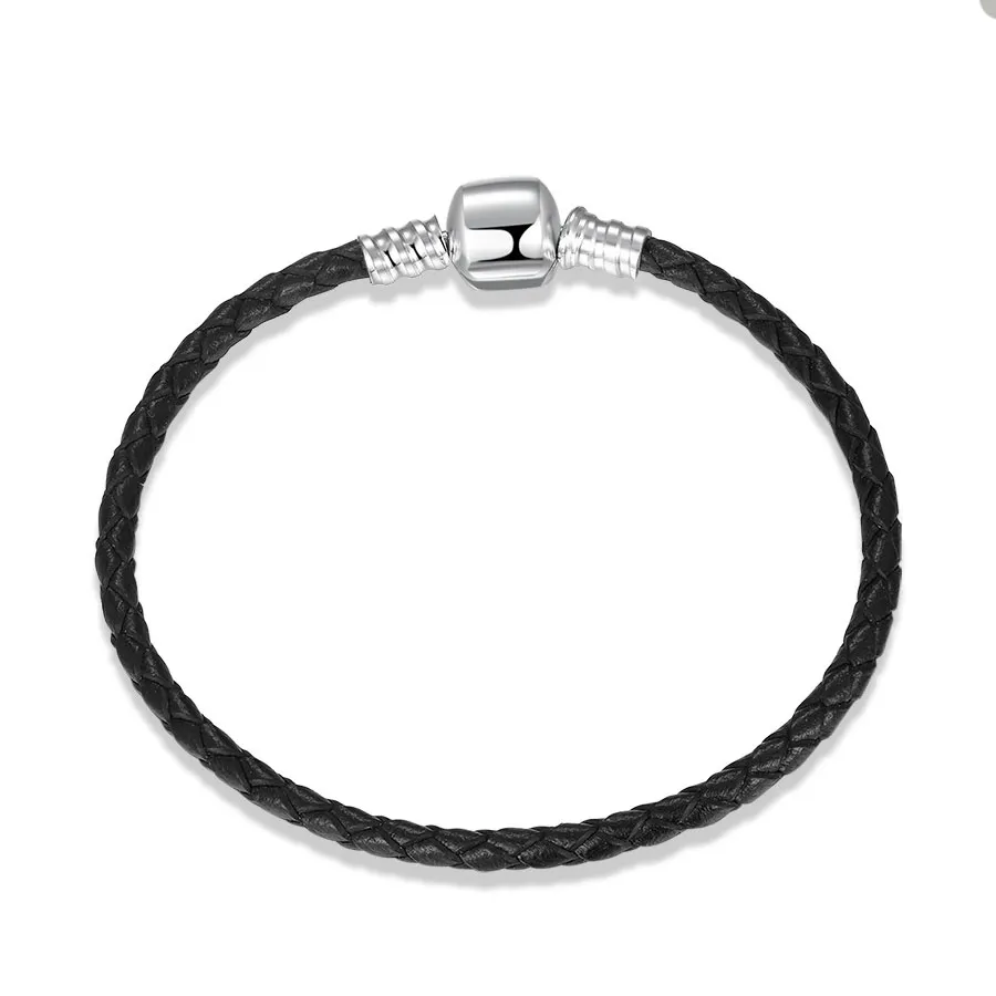 Black Leather Charm Bracelet for Pandora Real Sterling Silver Bracelets designer Party Jewelry For Women Men Hand Chain Couple bracelet with Original Box Set