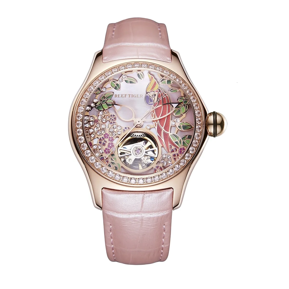 Montres-bracelets Reef Tiger Femmes Montres Automatiques De Luxe Dames Montre De Mode Mécanique Montre-Bracelet Bulle Miroir Squelette 3D Art Cadran RGA7105 230519