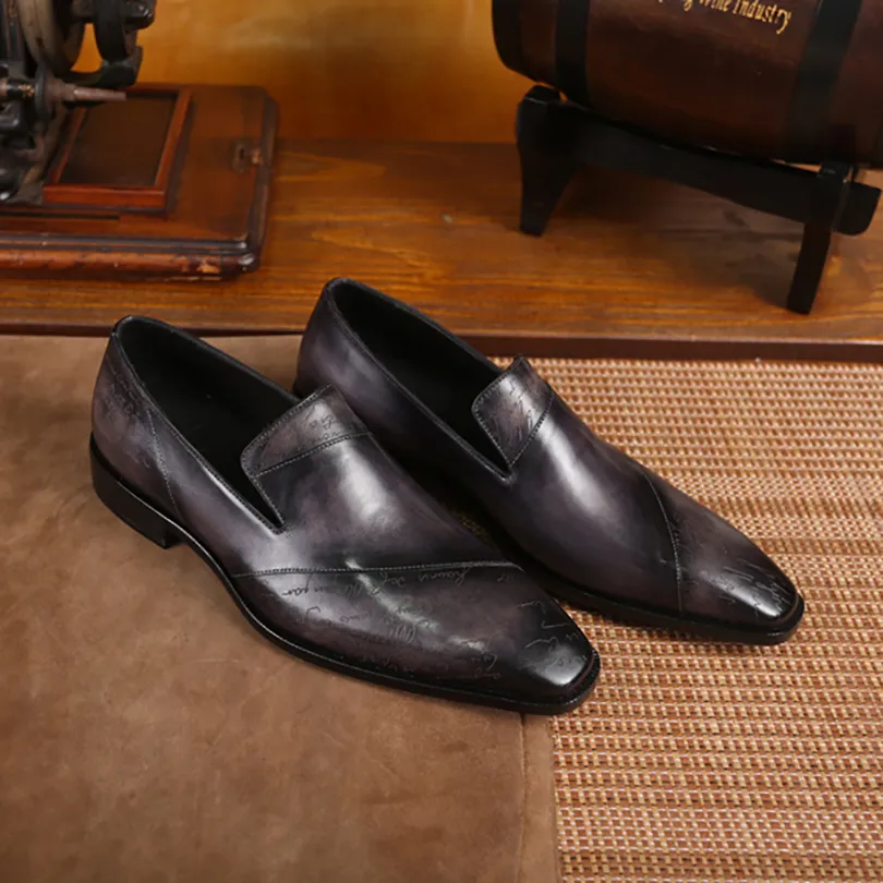 Berluti Classic High-end Men's Lefu Shoes本物の革のアウトソールハンドメイドペア優勢な靴