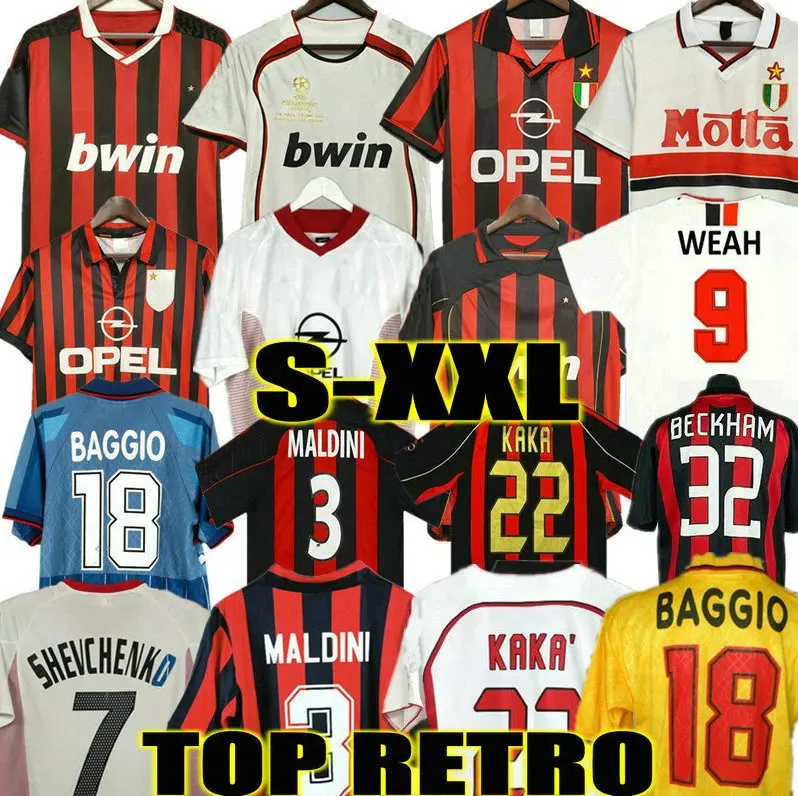 KAKA 90 91 Retro SOCCER JERSEYS home shirts Long sleeved 96 97 Gullit 02 03 04 Maldini Van Basten football RONALDO Inzaghi AC 06 07 09 10 SHEVCHENKO MILAN