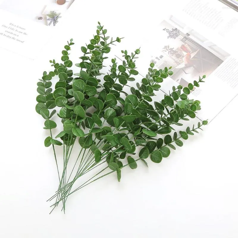 Decorative Flowers 10pcs Artificial Eucalyptus Leaves Tree Branch Plastic Greenery Plants DIY Wedding Shooting Prop Ornament Home El