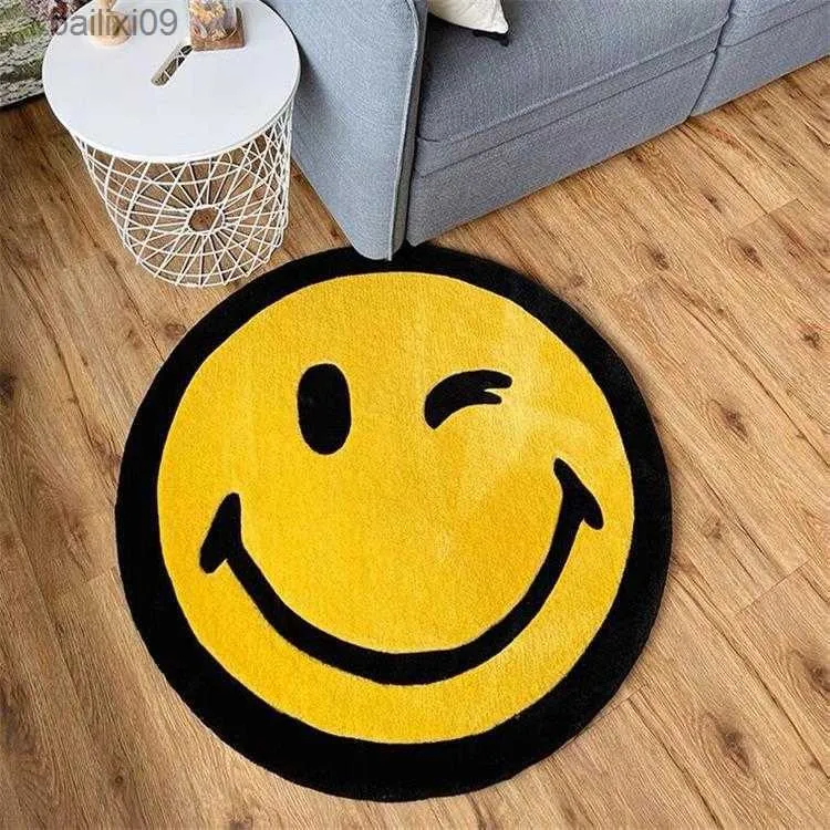 Teppiche Smiley Teppich Schlafzimmer Dekoration Teppich Mädchen Zimmer Dekoration Baby Krabbelteppich Sofa Bodenmatte Teppiche für Wohnzimmer Zuhause Alfombra T230519