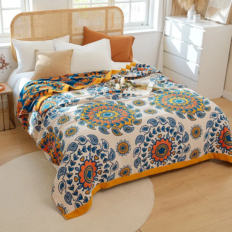 Bombay Dyeing Blankets Large Soft Knitted Bedspread On The Bed