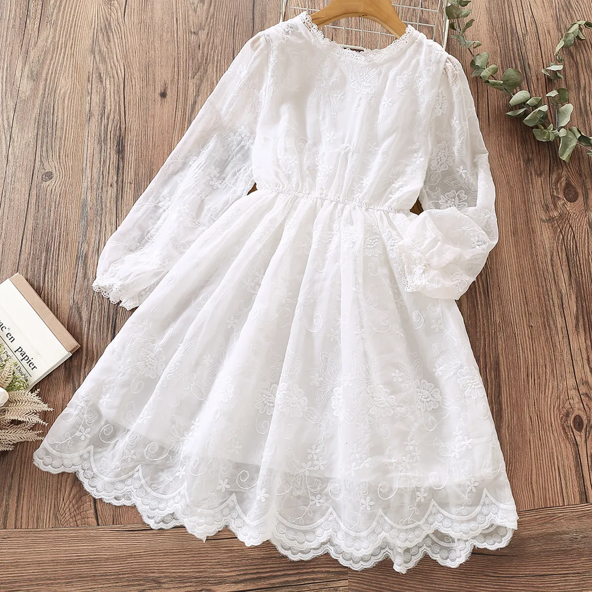 Mädchenkleider Lange Spitze Weiß Elegante Kleider für Mädchen Partykleid Kinder Prinzessin Kostüm Teenager Kinder Kleidung Vestidos 8 10 12 14 Jahre 230519