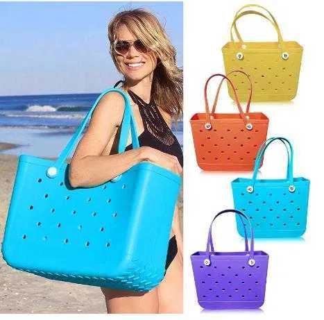 Bolsa de praia grande verão EVA Basket Basket Sacts Women Silicon Beach Tote com buracos bolsas respiráveis ​​Compras de armazenamento cesto 230516