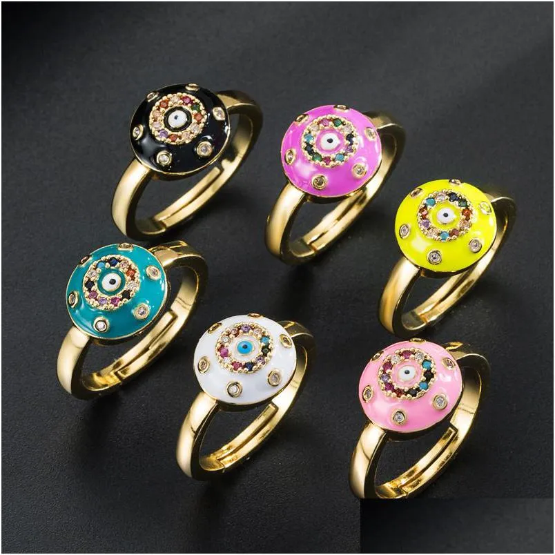 Cluster Rings Evil Blue Eye Ring Adjustable Copper Gold Plated Zircon Colorf Oil Drop Jewelry Delivery Dhgarden Dhila